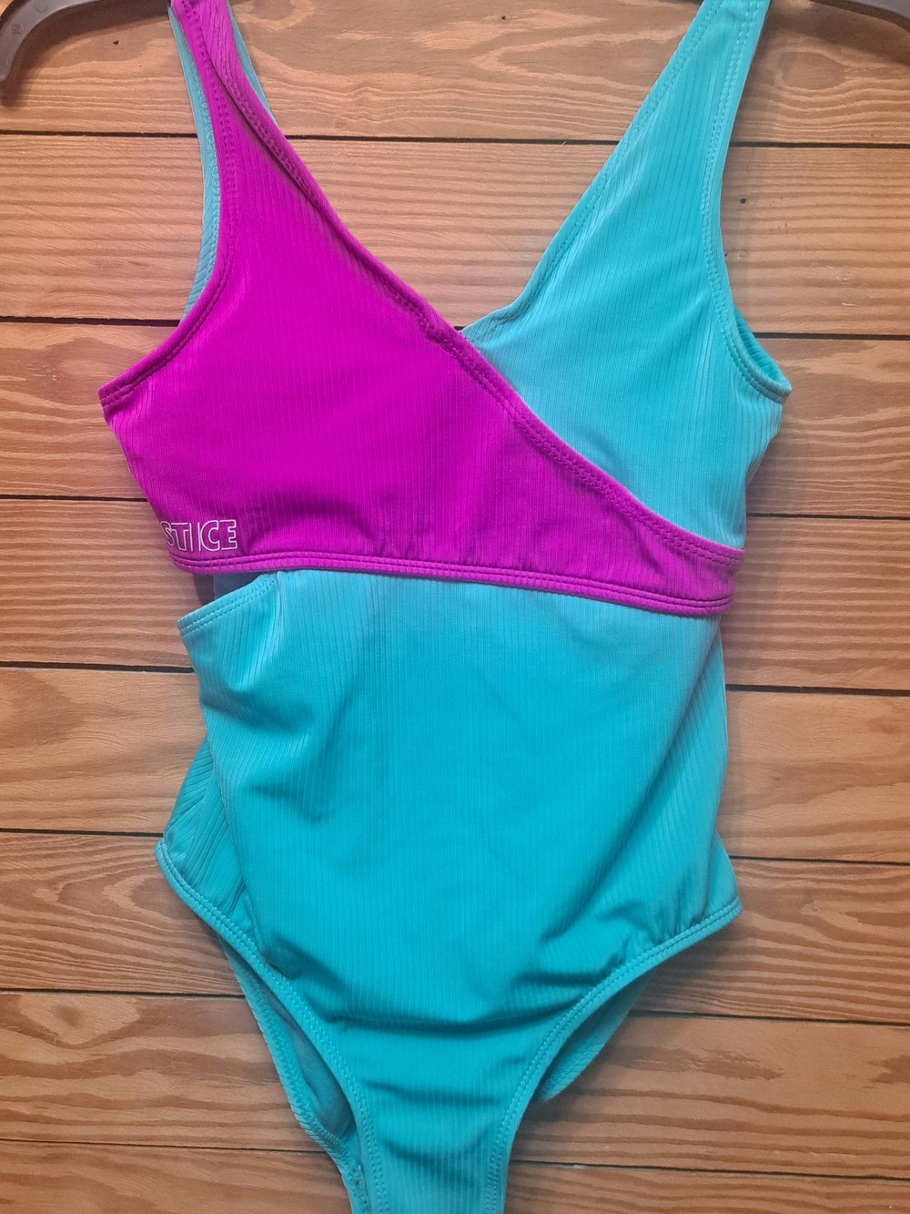 Girls Justice Teal And Pink One-Piece Swimsuit Padded Sz L 12/14
